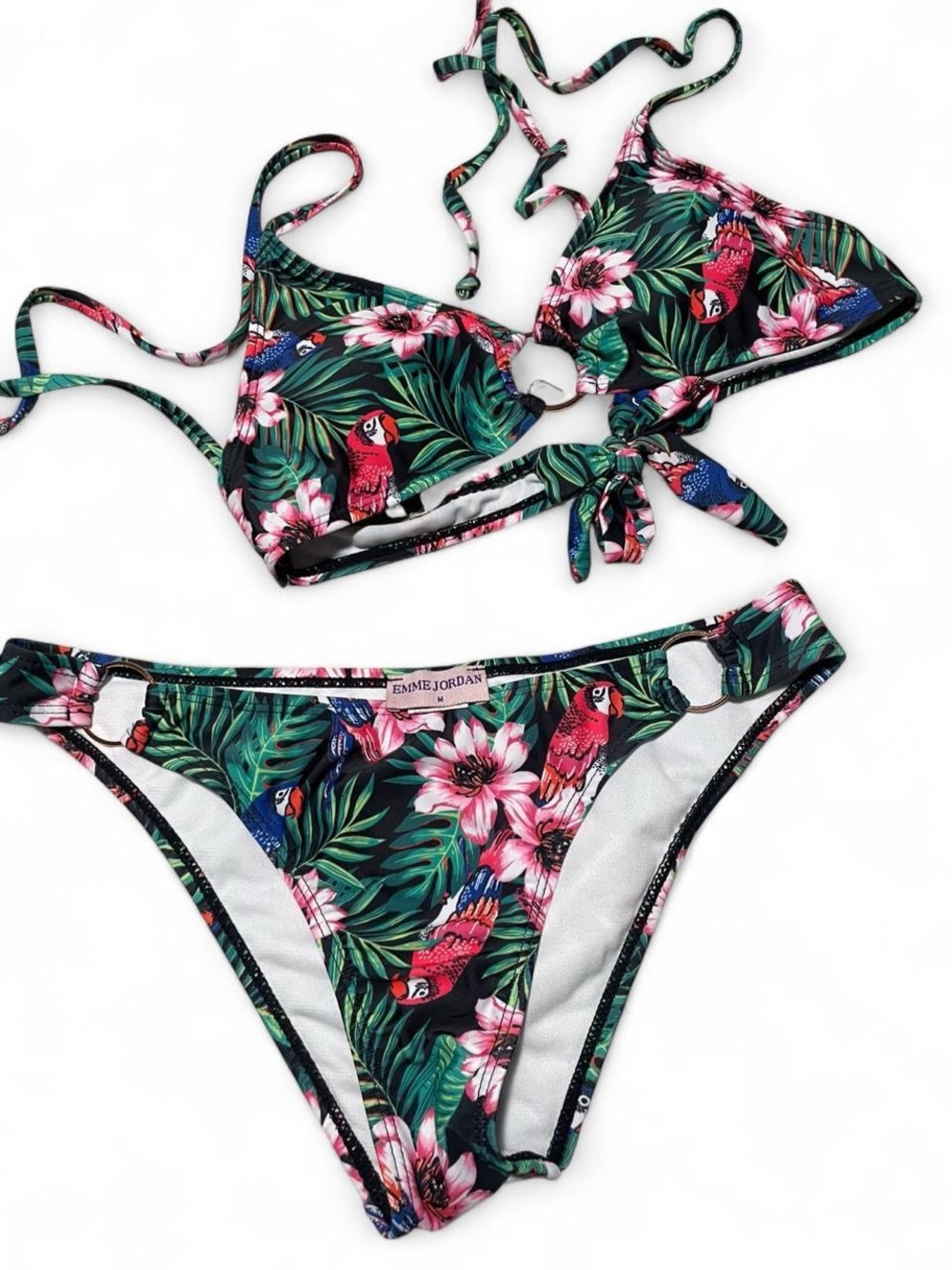 Jordan Tropical Parrot Floral Bikini Set - Black & Green
